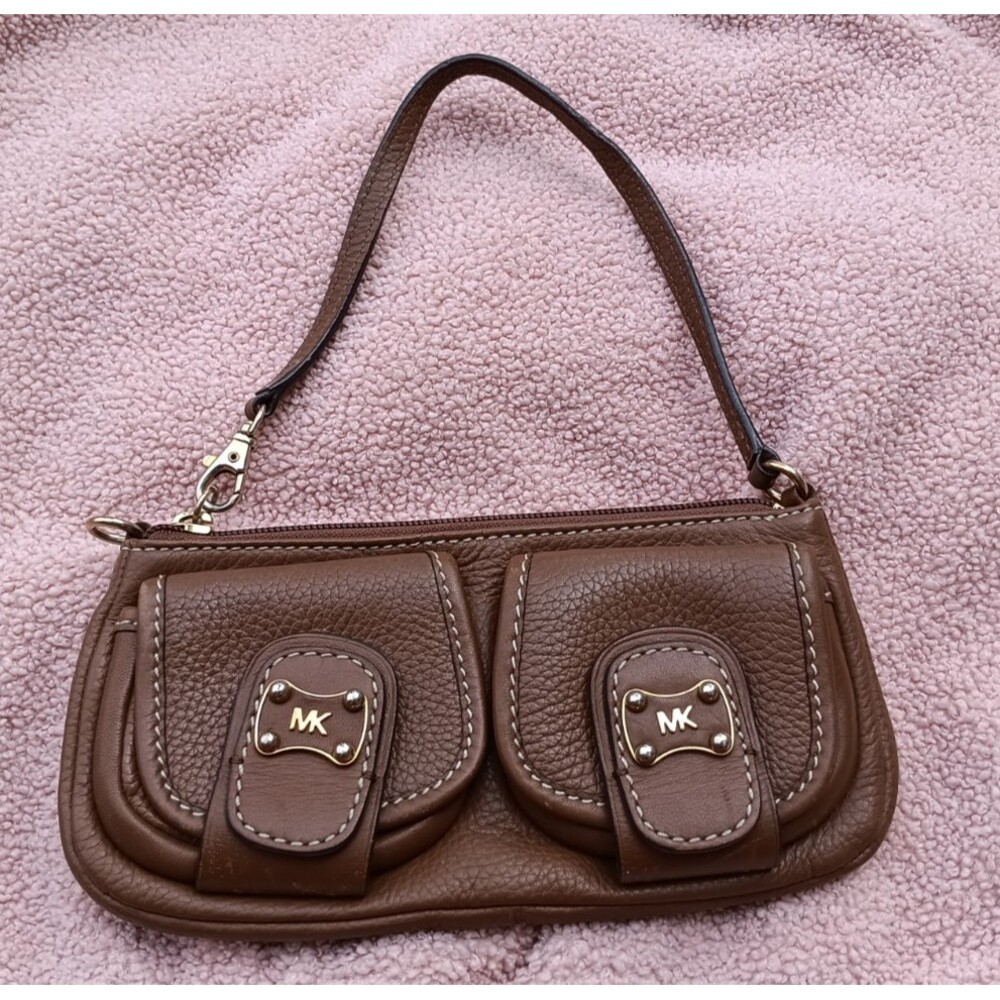 Y2K Brown Pebbled Leather Slim Shoulder Bag Zoe Style Small Minimalist 2000s Pur - Picture 1 of 7